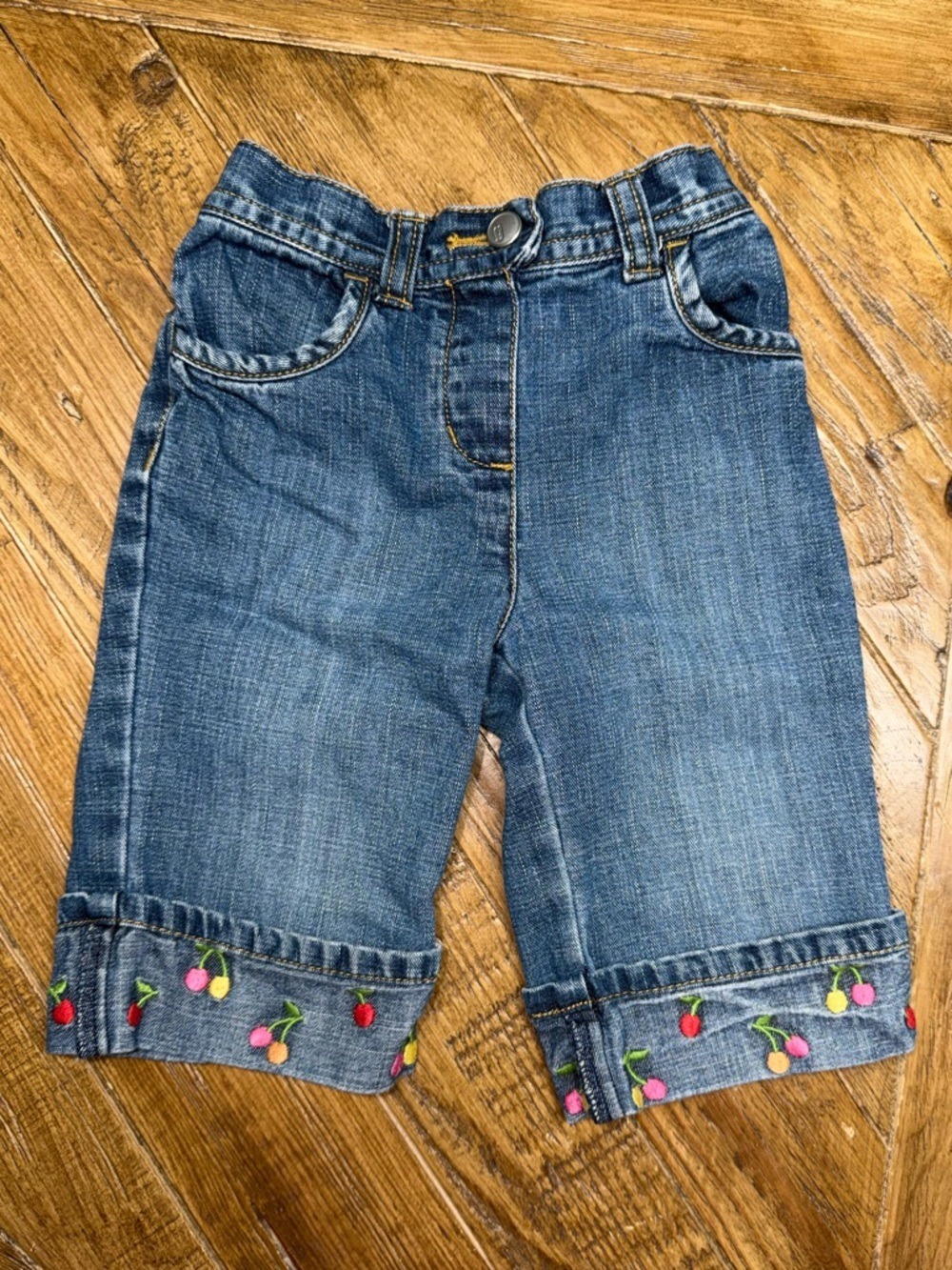 Vintage Gymboree Cherry Baby embroidered Cuffed Denim Capri Pants 18-24 Months